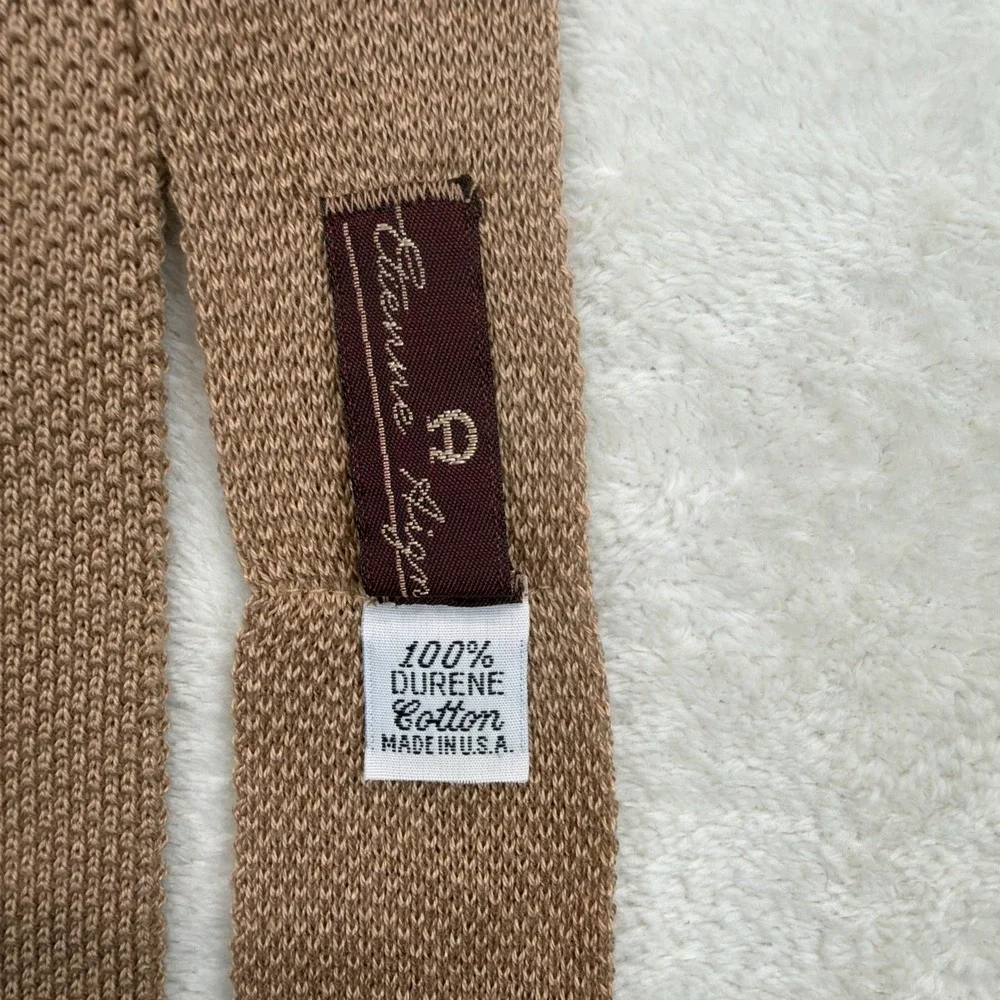 Etienne Aigner Knit Tie Beige Square End Textured Made in USA Classic Mens